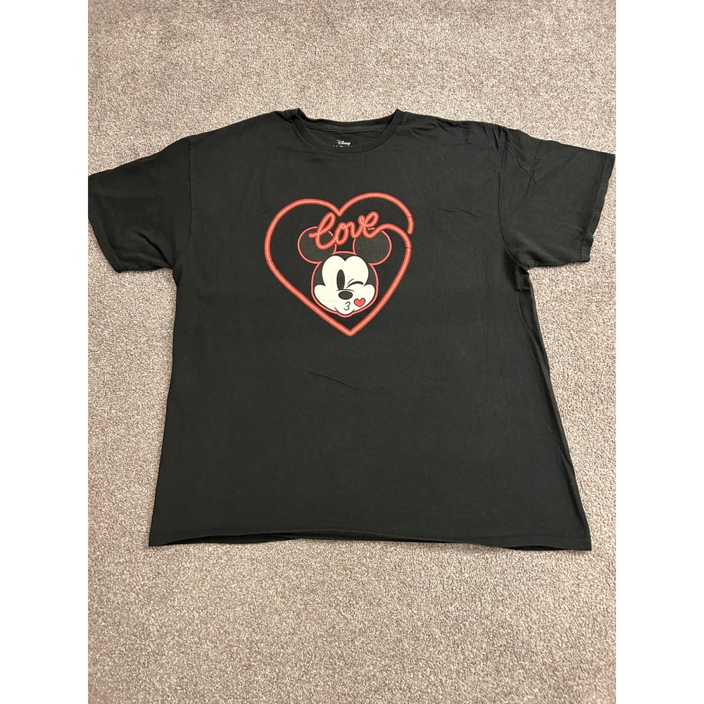 Disney Mickey Mouse T-Shirt Adult XL Black Excellent Love Heart Graphic Tee